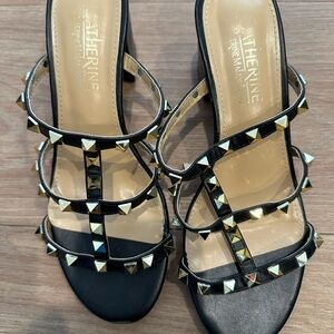 Catherines Black and Gold Studded Sandals